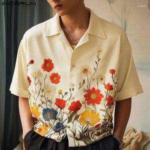 Men's Casual Shirts INCERUN Tops 2024 Korean Style Men Personalized Floral Print Pattern Design Fashion Short Sleeved Blouse S-5XL