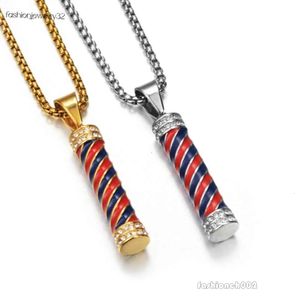 Hip Hop Iced Out Barber Pole Lamp Pendant Necklace for Women Men 14k Yellow Gold Chains Hiphop American Jewelry