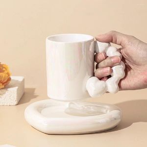 Becher Keramikkaffee mit Tablett Espresso Tee Milch Tassen 300 ml kreative nordische Getränkewaren Latte Becher Geschenke Freund