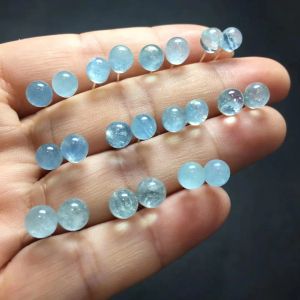 Brincos 1 par Fengbaowu Natural Aquamarine Sphere Ball Earring Ear Stud 925 Sterling Silver Reiki Cura Presente de joias de pedra