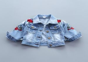 fashion Girls Jean Jackets Kids Baby Rose Embroidery Coat Long Sleeve Button Denim Jackets toddler Girls clothing 17Y Y2008311194399