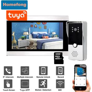 Câmeras HomeFong 7 polegadas 1080p Tuya Wi -Fi Wireless Video Door Phone Home Intercom System Motion Record Cell With Camera Desbloquear Talk