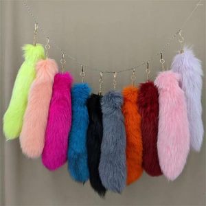 Keychains Natural Fur Tail Keychain Furry 2024 Chic Y2k Vacker tillbehörslängd 46 cm bil för kvinnor