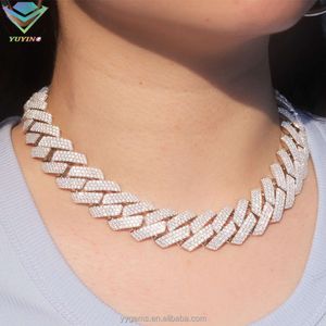 RTS i lager 100% passerade testaren White Gold Plated 15mm 20mm 3Rows S925 Sterling Silver Moissanite Cuban Link Chain