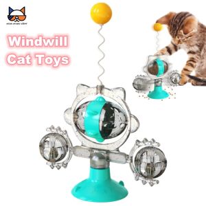 Toys Cat Toys Wheel Suction Cup Turntable Bucency Teaser Ball Hollow Transparent Ball Pet Training Function Pinwheel Shape Kitten Toy