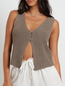 Tanques femininos Y2K Mulheres de malha de malha colete Tops Botões de decote em V Retro Casual Retro Deep Up Tank Summer Summer Autumn Cardigan 2024