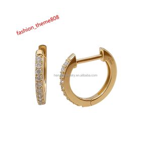 Hot Selling 14K Real Gold Huggie Hoop Earrings with Lab Diamond round Stone for Men Women Girls Fine Jewelry