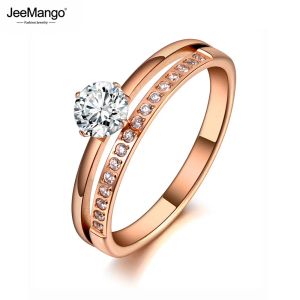 Bandas Jeemango Design Sparkling Titanium Anel de casamento de aço inoxidável anel de casamento rosa Mosaic Cz Crystal Party Ring For Women JR19155