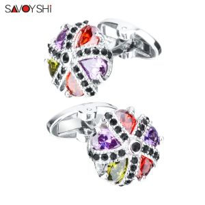 Links Savoyshi Luxury Zircon Cufflinks para masculino BUFF NEWS de alta qualidade Cristais coloridos Links de cunhados Jóias de presente