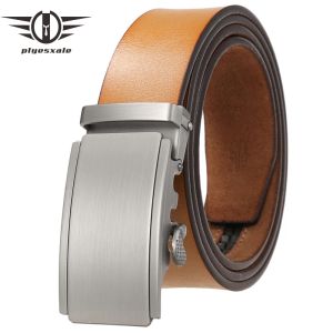 Cintos Plyesxale New Moda Moda Amarelo Belt Belt Belt For Men 100% Genuine Leather Automatic Casual Trouser Belts Strap B767