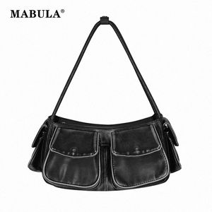 Mabula Y2K Vintage PU Leather underarm Shourdle Bag Multi Pocketsシングルホーボー財布ブランドデザイナーレトロウィメンクラッチハンドバッグF3AO＃