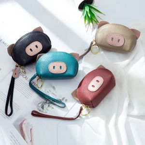 Wallets Genuine Leather Cartoon Wallet ID Credit Bank Business Card Holder Pig Coin Purse Clutch Earphone Bag Pocket For Female Women