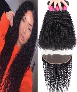 9a Brazylijskie ludzkie włosy wiązki z zamykaniem 13x4 od ucha koronkowe koronkowe przednie zamknięcie proste fali ciała luźna fala Kinky Curly Deep W7229331