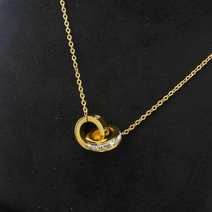 Женский дизайнерский дизайнер роскошный колье золотой цвет двойной кольцо подвеска для роскошных ожерелий роскошные ожерелья титановые стальные модные украшения для мальчиков девочки