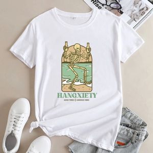 Hangxiety-Skelett trinken Party T-Shirt Funny Women Beach Urlaub Top T-Shirt Ästhetische Sommer-Vibes T-Shirt Camiseta 240409