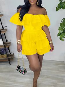 CM.YAYA Women Butterfly Off Shoulder Sleeve Cascading Ruffles Flare Romper and Playsuit Chic Female Suit Jumpsuit 240409