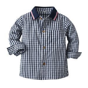 T-shirts Spring Autumn Baby Boys Shirts Fashion Lapel Plaid Gentleman's Shirt Long Sleeve Shirt Toddlers Kids Topps Boys Clothes