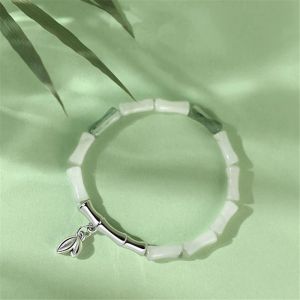 Strands Natural Jade Bamboo Shaped Beaded Women Bracelet 999 Sterling Silver Jewelry Girls Model Luxury Niche Exquisite Birthday Gift