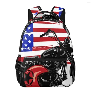 Rucksack 2024Women Umhängetasche Motorrad mit American Flag Fashion School für Teenager Girl Rucksäcke Reisen