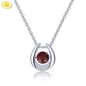 Pendants Natural Red Garnet Sterling Silver Pendants S925 Jewelry 0.6 Carats Genuine Gemstone Round 5mm Classic Simple Design Women Gifts