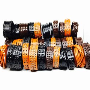 Strands Wholesale 20pcs leather bracelet men cuff Genuine wristband women unisex Black Brown handmade braid Wide Fashion bangle jewelry