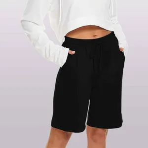 Kvinnors byxor Kvinnor Fashion Casual Running Shorts Summer Solid Color Workout Elastic Midje Athletic Yoga Sports Pockets