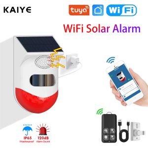 Control Tuya Smart WiFi Solar Outdoor PIR Alarm Infrared Motion Detector Wireless Strobe Siren Detector Sound Alarm With Remote Control