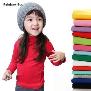 T-Shirt 100% Cotton Autumn Girls Shirts Basic Turtleneck Collar Thirt per 210 anni Candy Color Baby Girl Girl Maniche Abiti a maniche lunghe