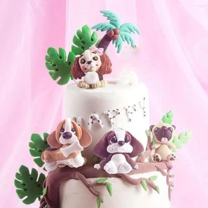 Party Supplies 4st Festive Cartoon Dog Animal Cake Topper Söt keramik Forest Jungle Safari Dogs Cupcake Decor1st Birthday PartyFavor