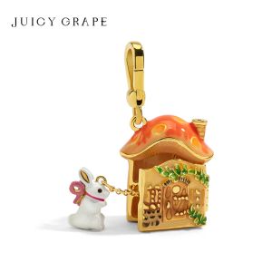 Necklaces JUICYGRAPE Mystical Mushroom House Pendant Necklace Adorable White Rabbit Charm Sweater Chain Keychain 18K Gold Plated Enameling