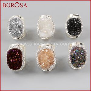 Borosa 5/10st trendiga elektropläterade regnbågens drusy bandringar Rhinestone Pave Druzy Silver Color Ring smycken Jab939 240403