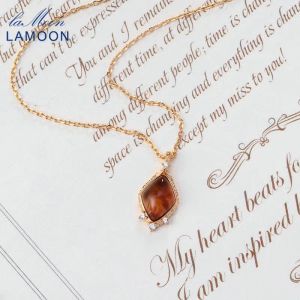 Necklaces LAMOON Vintage Amber Necklace For Women 925 Sterling Silver Necklaces Semiprecious Stones Recycled Amber Jade 10K Gold Plated