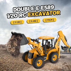 Bilar 1/20 RC bil Double E E589 2.4G 11CH Excavator Remote Control Model JCB Backhoe Loader Light Sound Construction Truck Vehicle Toy