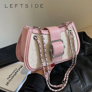LEFTSIDE STE Mönster Belt Buckle Designer Women's Small 2024 Fi Shoulder Bag Pu Leather Crossbody Bags Chain Handväskor 492x#