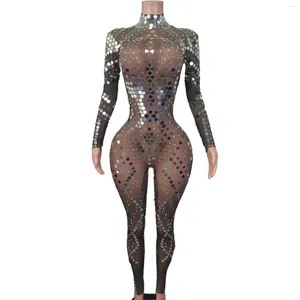 Stage Wear Black Mesh Latin American Sequins Sexig Pole Dance Carnival Gala Nightclub Prom Singer DJ Bodysuit Shuilifang