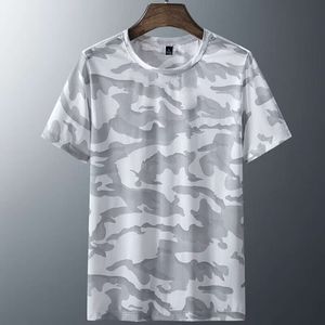 Camouflage Ice Silk Short Sleeved T-shirt Summer Men's Outdoor Sports Fashion Trend Breathable Mesh Loose Quick Drying Clothes