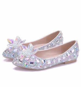 Nya vackra AB Crystal Women Flats Rhinestone Pointed Toe Flat Elegant Wedding Shoes Lämpliga plus -storlek Brud Flats1448916