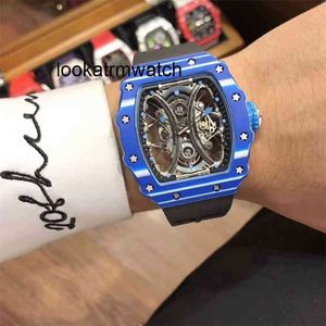 Роскошные часы Mechanical Out Tourbillon Hollowed RM53-01 MENS Автоматические углеродные часы.