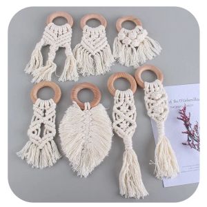 الطفل العضوي macrame teether الكروشيه الخشب حلقة الحشرات الحسية التسنين لعبة رضع غرفة الديكور DIY الحرف اليدوية.