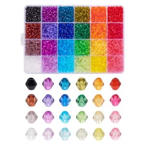 Strängar 4mm 6mm transparenta kristallakrylbikonpärlor 24 färger Lossa Briolette Spacer -pärlor för halsbandsarmbandsmycken som gör DIY