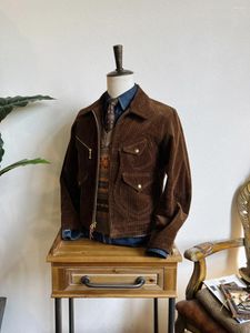 Herrjackor skräddarsy Brando 1920 S American Retro Workwear Multi-Pocket Jacket Corduroy Western Style Hookless Solid mässing dragkedja