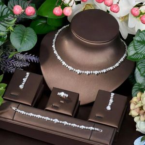 Halsband örhängen set hibride damer vatten droppe örhänge och ring set elegant kubik zirkoniumkvinnor bröllop smycken tillbehör bijoux n-463