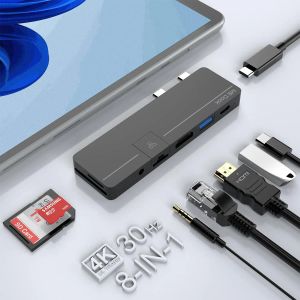 Hubs USB Docking Station for Surface Pro 9 C typ typu HDMI 4K, USBC Thunderbolt 4 (DP+PD ładowanie+dane), 100m LAN, port audio port