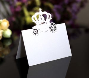 100st Laser Cut Hollow Crown Car Paper Table Card Number Namn Kort för Party Wedding Place Card Dekorera