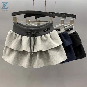 Kvinnors shorts 2024 Spring/Summer Drawstring Elastic midja Hög bantning A-line fluffig tårta kjol