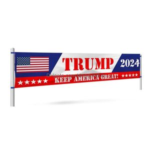 Banner Flags Donald Trump 2024 Açık Mekan Avlu Afişleri 200x45cm Amerika Geri Damla Teslimat Ev Bahçesi Festival Partisi Malzemeleri DHA3S