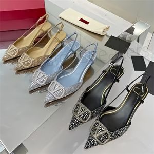 Women Water Diamond Decoration High Heels Wedding Shoes Fashion Slippers Back Empty Toe Pointed Thin High Heel Dress Shoes Sexy Banquet Shoes