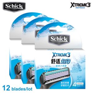 Shaver 12 Blades/Lot Original Schick XTREME3 Safety Razor Blades Men Beard Body Shaver Hair Shaving Replacement In Stock Free Shipping