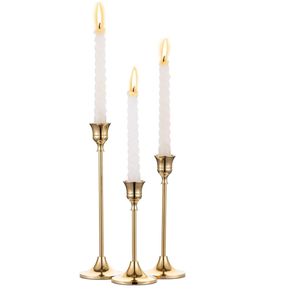 3pc Candlestick Holders Kit Brass Gold Candlestick Set Wedding Table Decorative Candlestick Stand for Party Dinning