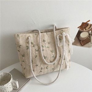 vintage kobiety tkane torba na ramię stałe kolorowe tureba TOTE TOTE torebki wiklinowe boho słomka torba na letni uchwyt plażowy beżowe torby y2xj#